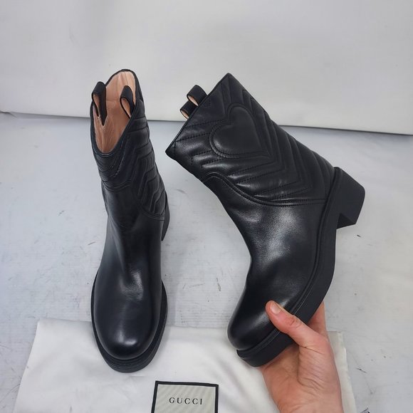 GUCCI Black GG Heart Chevron Nappa Matelasse Ankle Boot - Picture 12 of 13